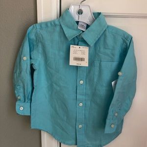 Janie and Jack Linen Teal Button Down NWT